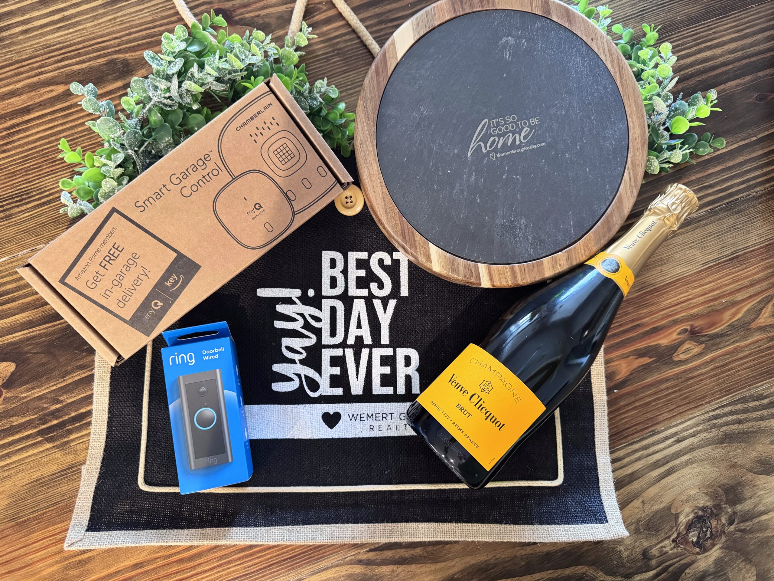 Jessica Remillard Closing Day Gift Basket with Champagne, Ring Doorbell, Smart Garage Control, and Coaster Jessica Remillard Closing Day Gift Basket with Champagne, Ring Doorbell, Smart Garage Control, and Coaster